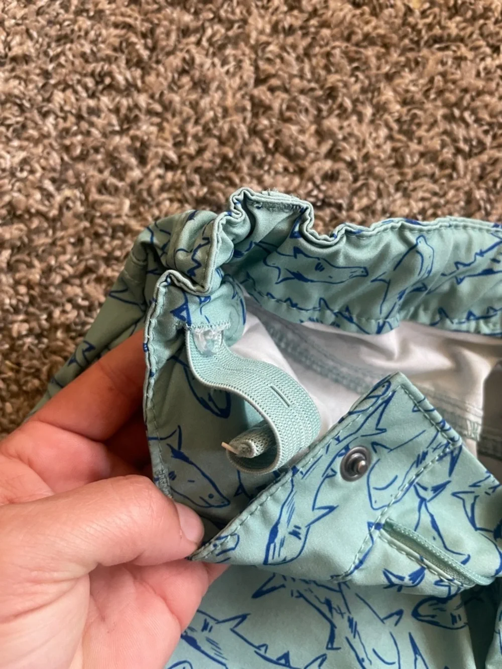 Cat & Jack Light Blue Swim Trunks with Navy Shark Pattern